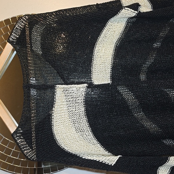 Alembika Oversize Sheer Mesh Open Knit Sweater Ivory Black Lagenlook Drapey NWOT - Picture 6 of 11